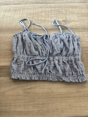 Garage Light Blue Ruched Drawstring Crop Top